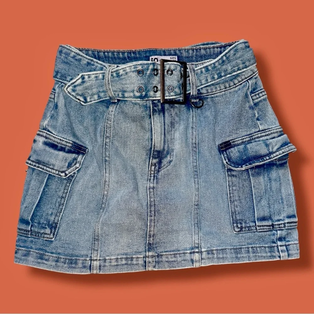 SO Y2K Skirt Denim Cargo Utility Mini Grunge Retro Alt Junior’s 5 Waist 27